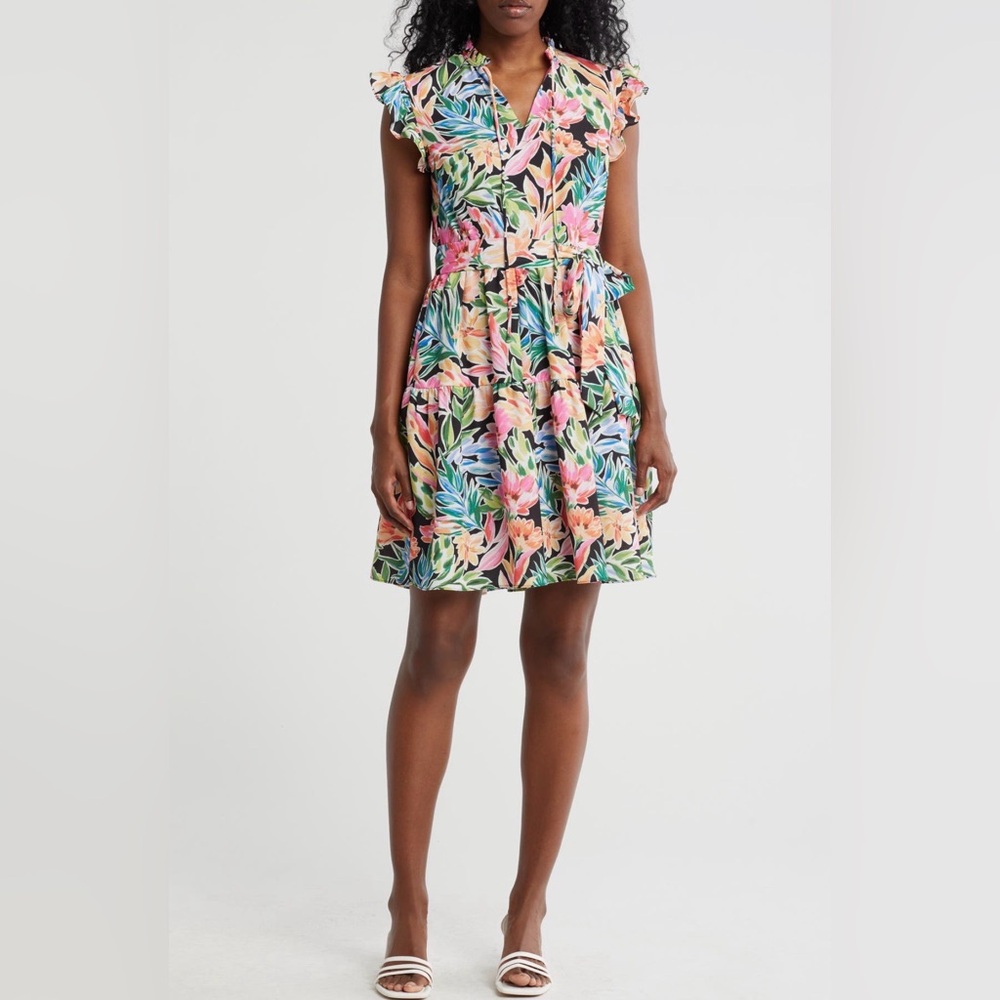 Julia Jordan Multicolor Floral Ruffle Tie Waist Mini Dress‎